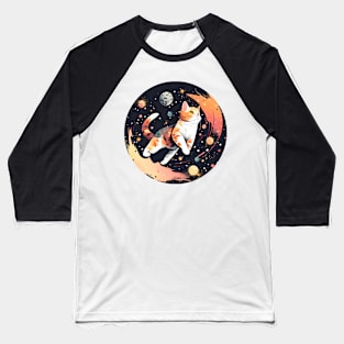 Cute Cat Moon Funny Cat - Floating in Space Baseball T-Shirt